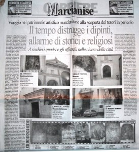 Corriere di Caserta, del 29 aprile 2010, (Articolo di Maria Concetta Varletta)  pag. 19 2Viaggio nel patrimonio artistico marcianisano alla scoperta dei tesori in pericolo